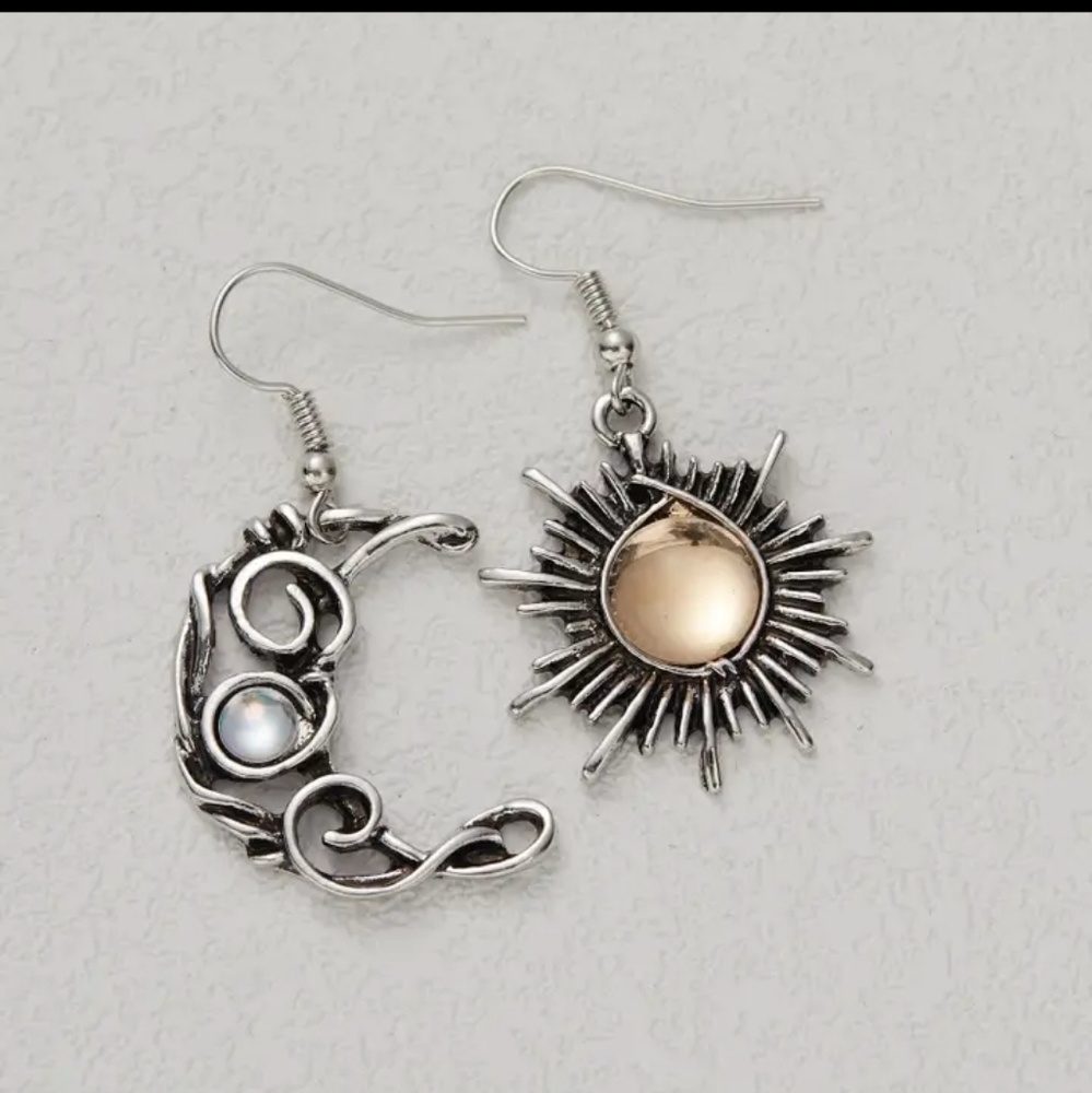 New Accessories Sun Moon Crystal Earrings